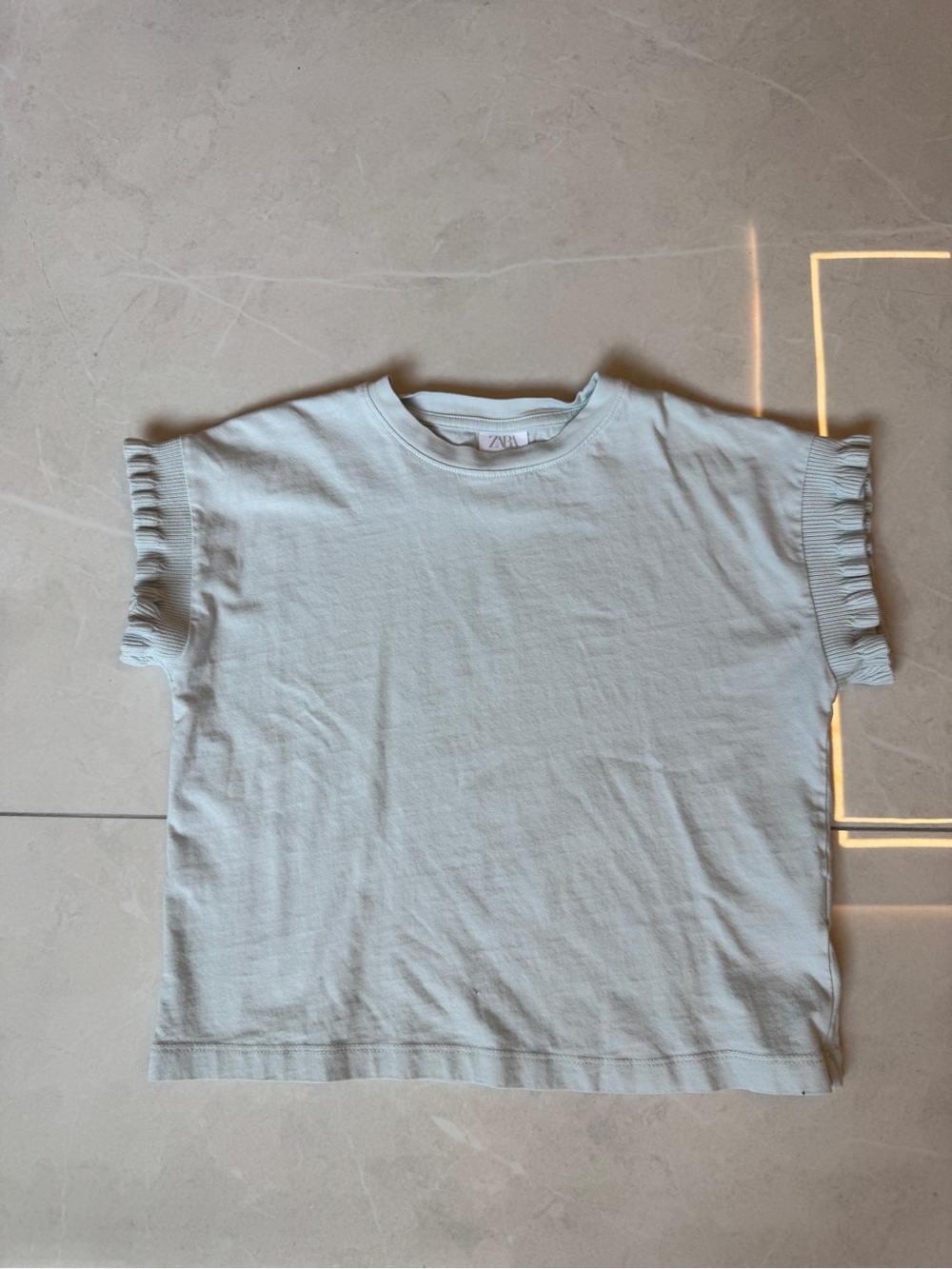 Zara Light Blue Ribbed Crew Neck Tee